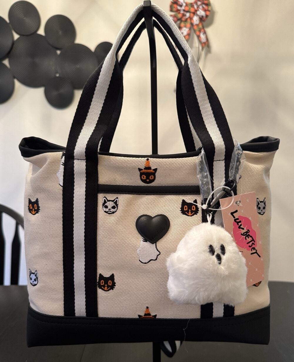 NWT Luv Betsey By Betsey Johnson Halloween Cat Ghost Canvas Tote Crossbody Bag